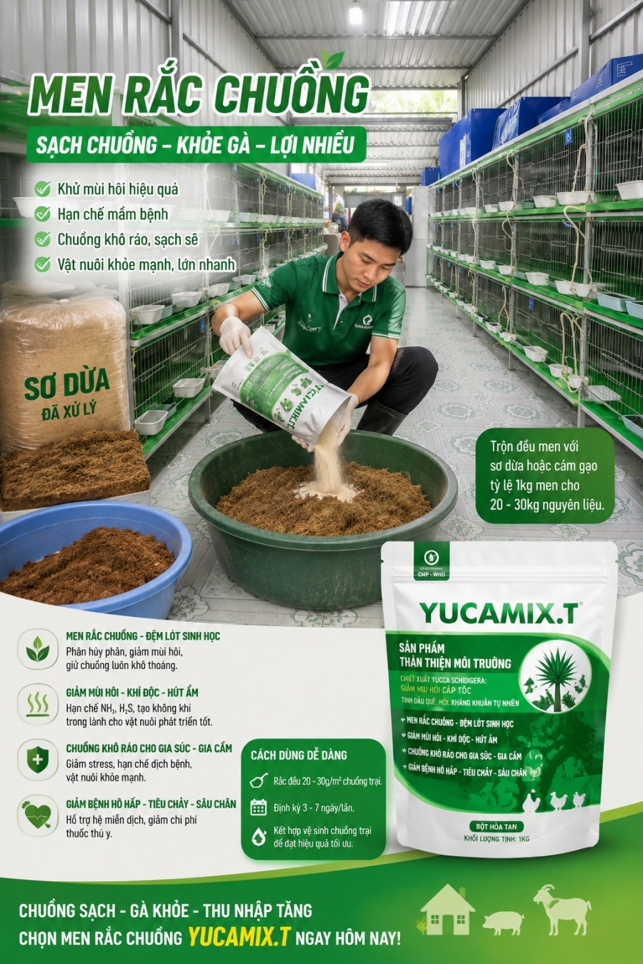 Men rắc chuồng - Hiệu quả kép trong chăn nuôi